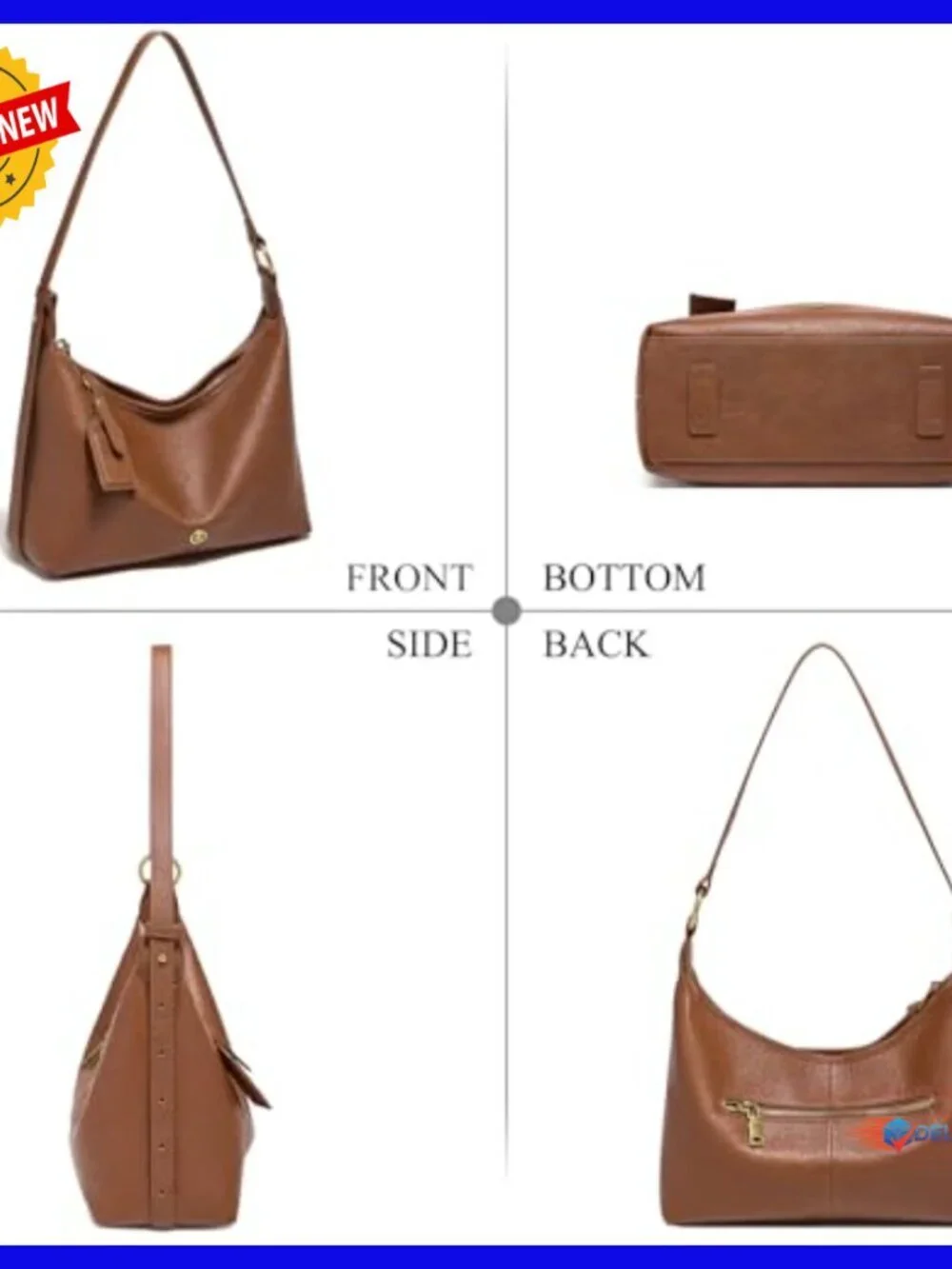Genuine Leather Hobo Handbag Slouchy Crossbody Shoulder Bag Adjustable Strap
